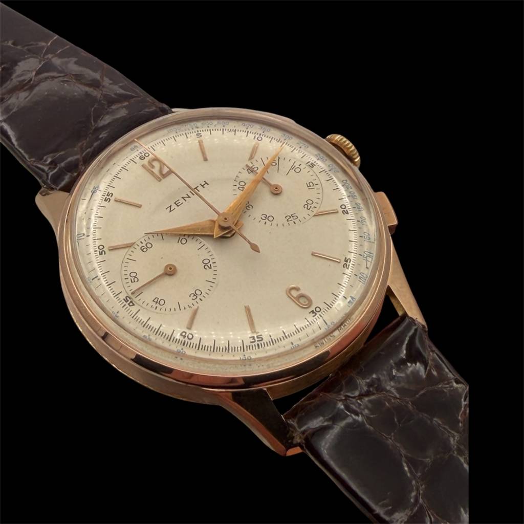 Chronograph Excelsior 18 kt. Roségold Full Set aus 1952 im nahezu unbenutzten Zustand